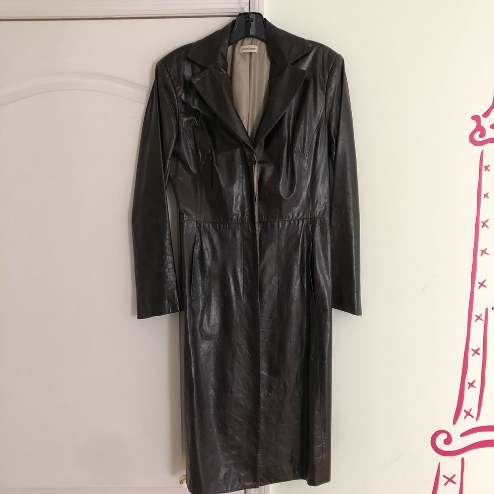 Elizabeth Steve Womens Leather Trench Coat